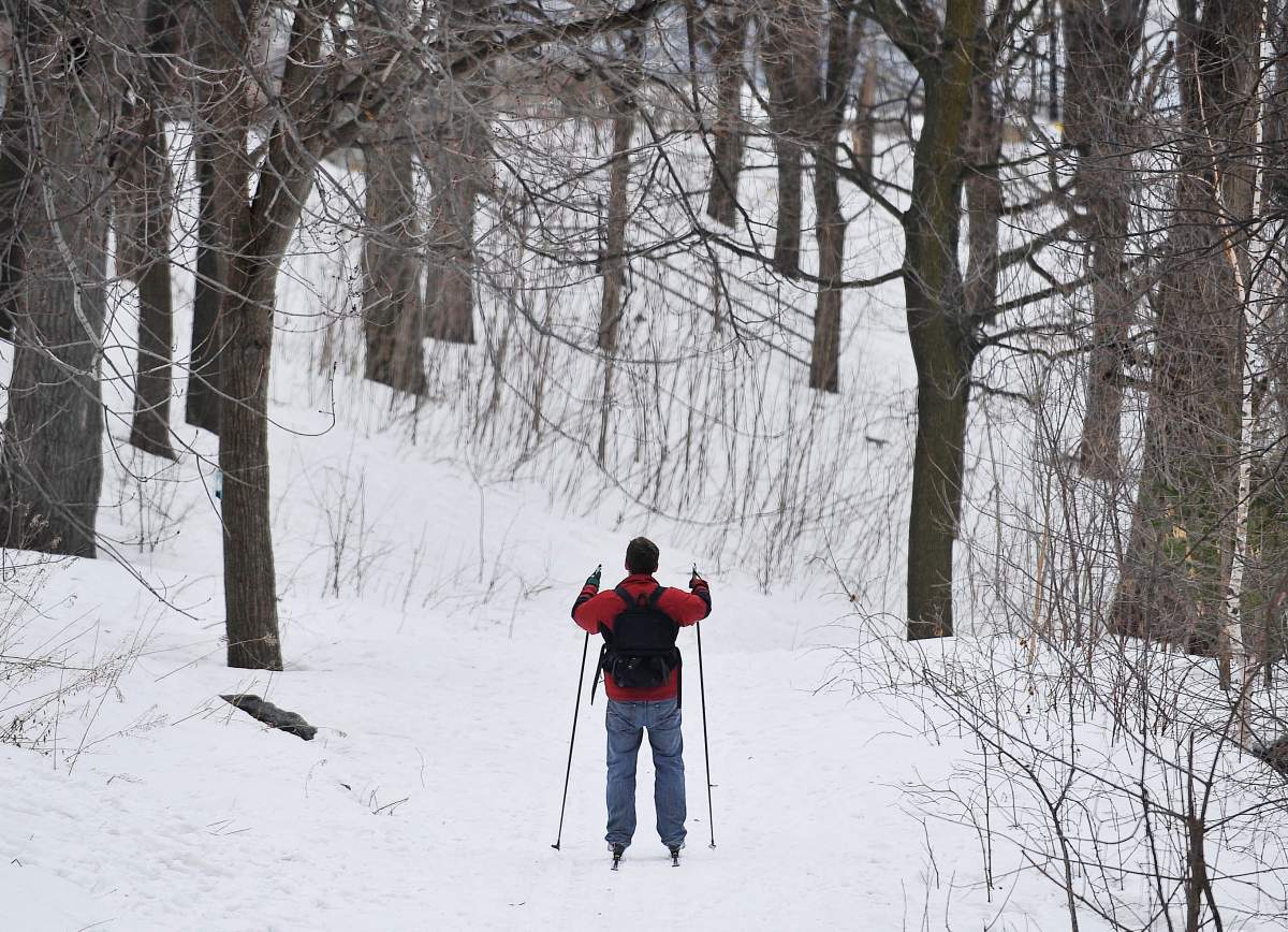A skier in Mount Royal Park in Montreal.