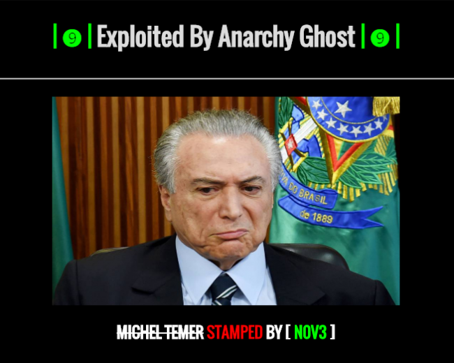 This screenshot grabbed from the website Archive.org shows Temer's hacked website before it was taken down.