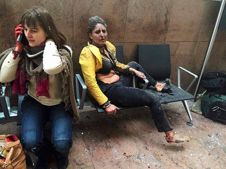 Nidhi Chaphekar, a 40-year-old Jet Airways flight attendant, is seen after being wounded in Brussels Airport in Belgium after explosions rocked the airport on March 22, 2016.