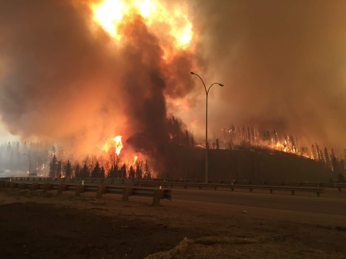 The Fort McMurray wildfire as it started burning the city on May 3, 2016. 