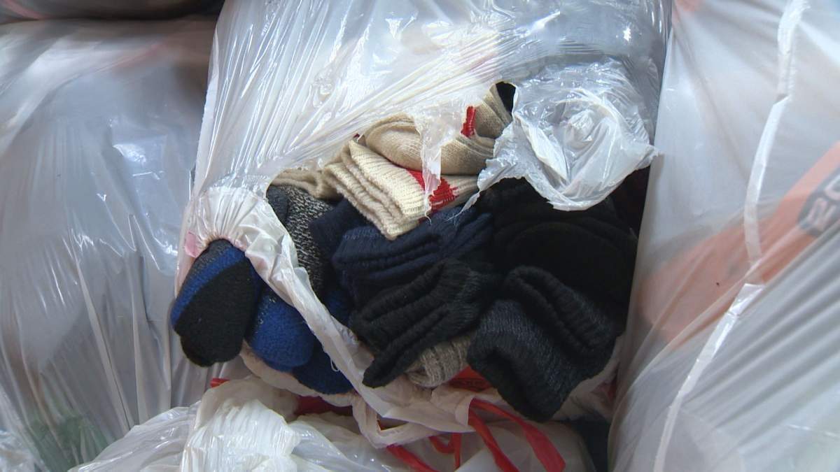 Some of the 2,000 socks being donated to St. Michael’s Mission, a day centre for Montreal’s homeless, Monday, December 5, 2016.