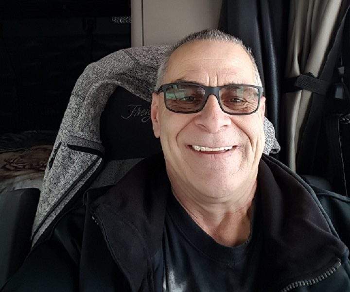Rick Habijanac in his truck, stranded on Highway 1 in Manitoba on Dec. 7, 2016.