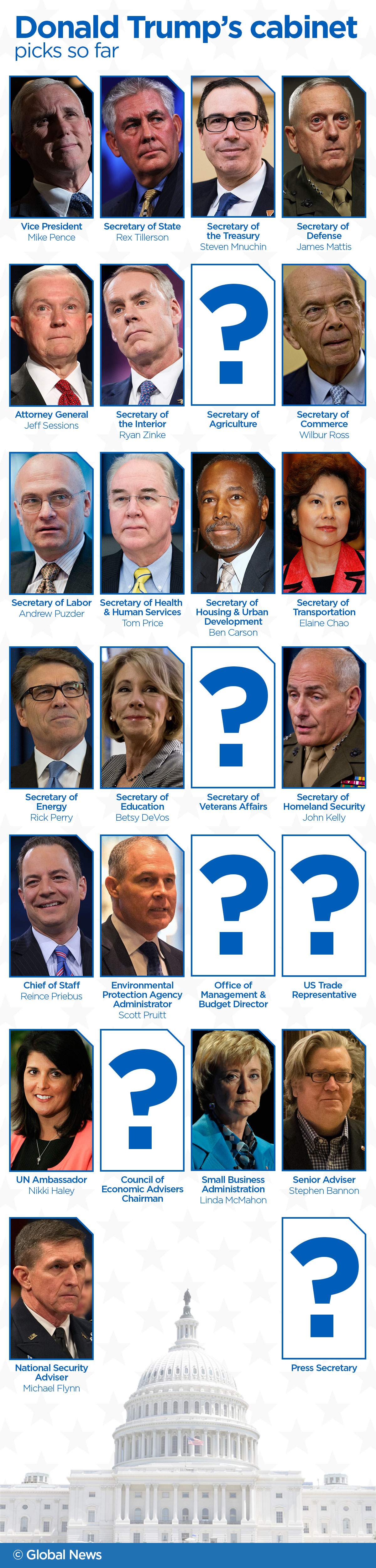 Here’s a look at Donald Trump’s (mostly white, male) cabinet choices - image
