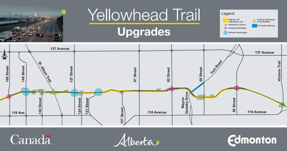 A graphic showing the expected changes to the Yellowhead Trail.