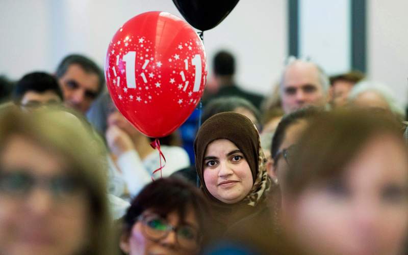 Syrian refugee Faten Nseirat attends an event to mark the one year anniversary of the arrival of refugees from Syria to Canada, in Montreal,  December 11, 2016. 