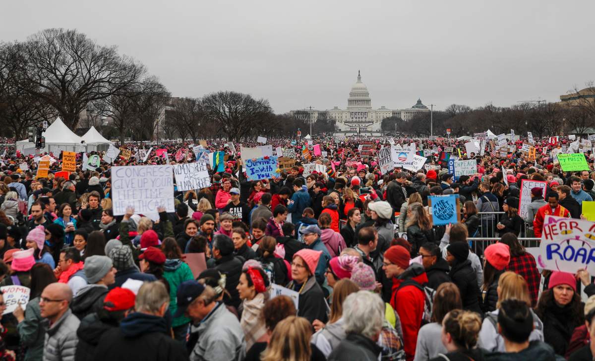 Protesters gather on the National Mall for the Women’s March on Washington during the first full day of Donald Trump’s presidency, Saturday, Jan. 21, 2017 in Washington.