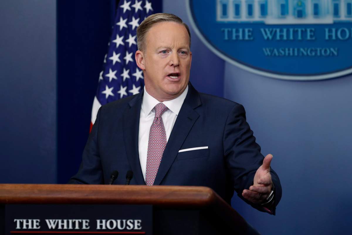 White House Press Secretary Sean Spicer responds to a question from the news media during his first press briefing in the Brady Press Briefing Room in the White House in Washington, D.C. on Jan. 23, 2017.