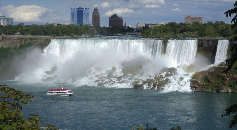 The "Maid of the Mist" boat ventures at the bottom of the American Falls, Canadian side, at Niagara Falls, Ontario, Canada, August 21, 2015.   