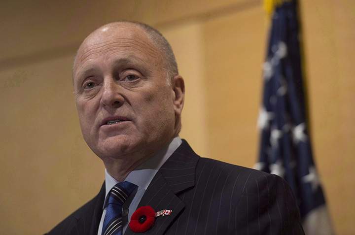 U.S. Ambassador to Canada Bruce Heyman speaks to media at the U.S. Embassy in Ottawa in a November 6, 2015 file photo. 
