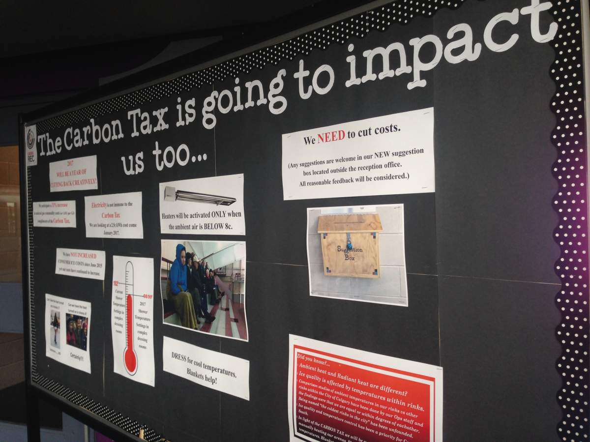 Sign posted at facility explains to users why temperatures are reduced