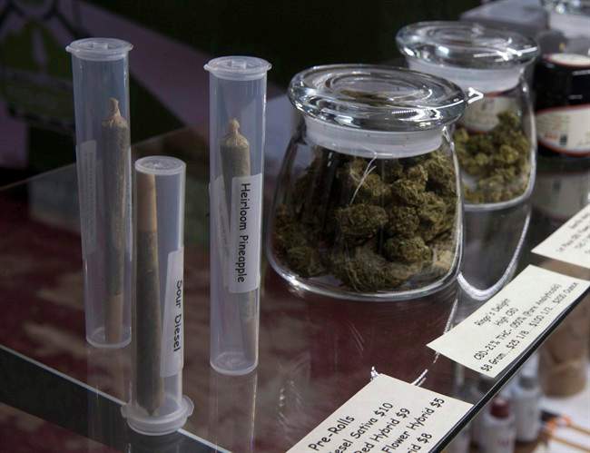 Marijuana products are displayed at a dispensary on Oct.13, 2016.