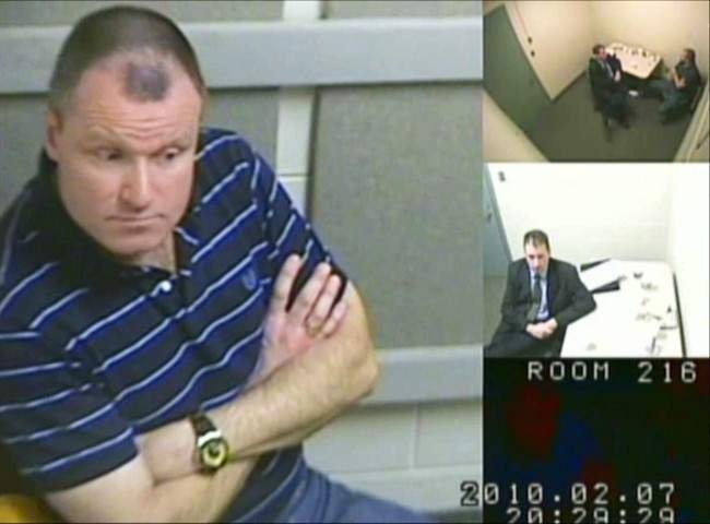 Former Canadian Col. Russell Williams is shown in a court-released image from his interrrogation by police captured on video and shown in a Belleville, Ont. courtroom. A Toronto-based theatre company is developing a play based on the intense police interrogation in which convicted sex killer Russell Williams confessed his crimes.