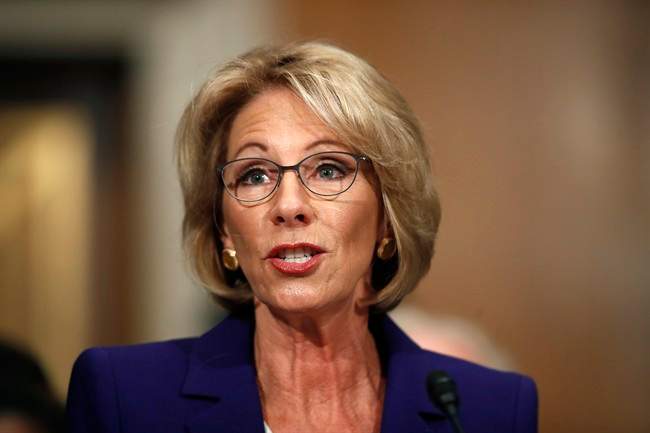 Education Secretary-designate Betsy DeVos testifies on Capitol Hill in Washington, Tuesday, Jan. 17, 2017, at her confirmation hearing before the Senate Health, Education, Labor and Pensions Committee.