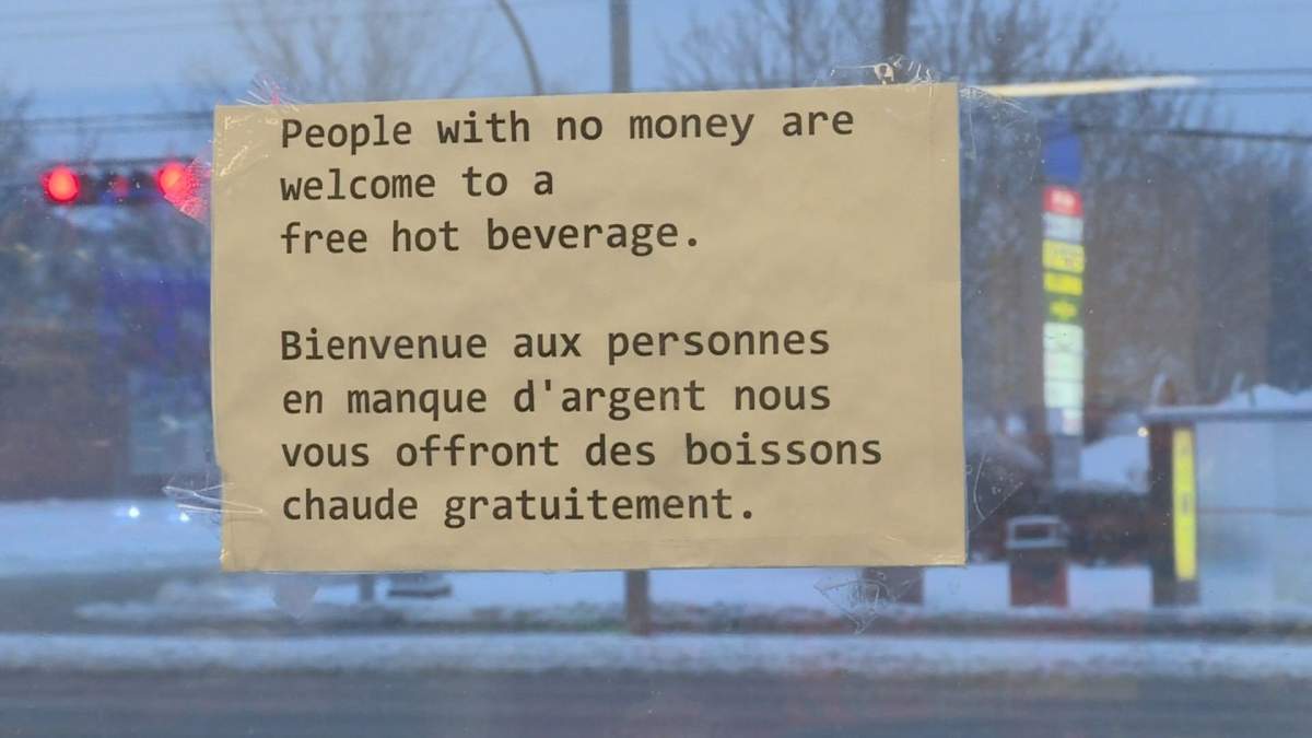 A depanneur in DDO is giving away free hot beverages to those in need, Wednesday, January 25, 2017.