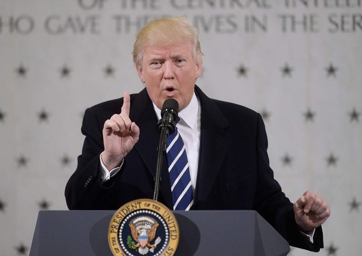 Donald J. Trump speaks to 300 people at the CIA headquarters, in Langley, Virginia Saturday.