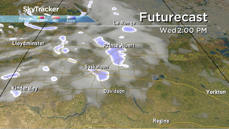 Some light snow is in the forecast for Saskatoon on Wednesday as a low pressure system pushes in.