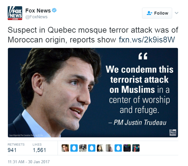 Fox News deletes erroneous tweet on Quebec City shooter’s nationality - image