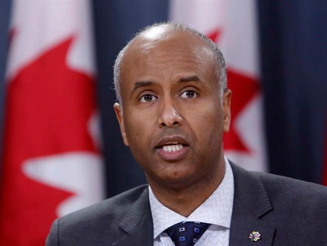 Ahmed Hussen, Minister of Immigration, Refugees and Citizenship, holds a news conference in Ottawa.
