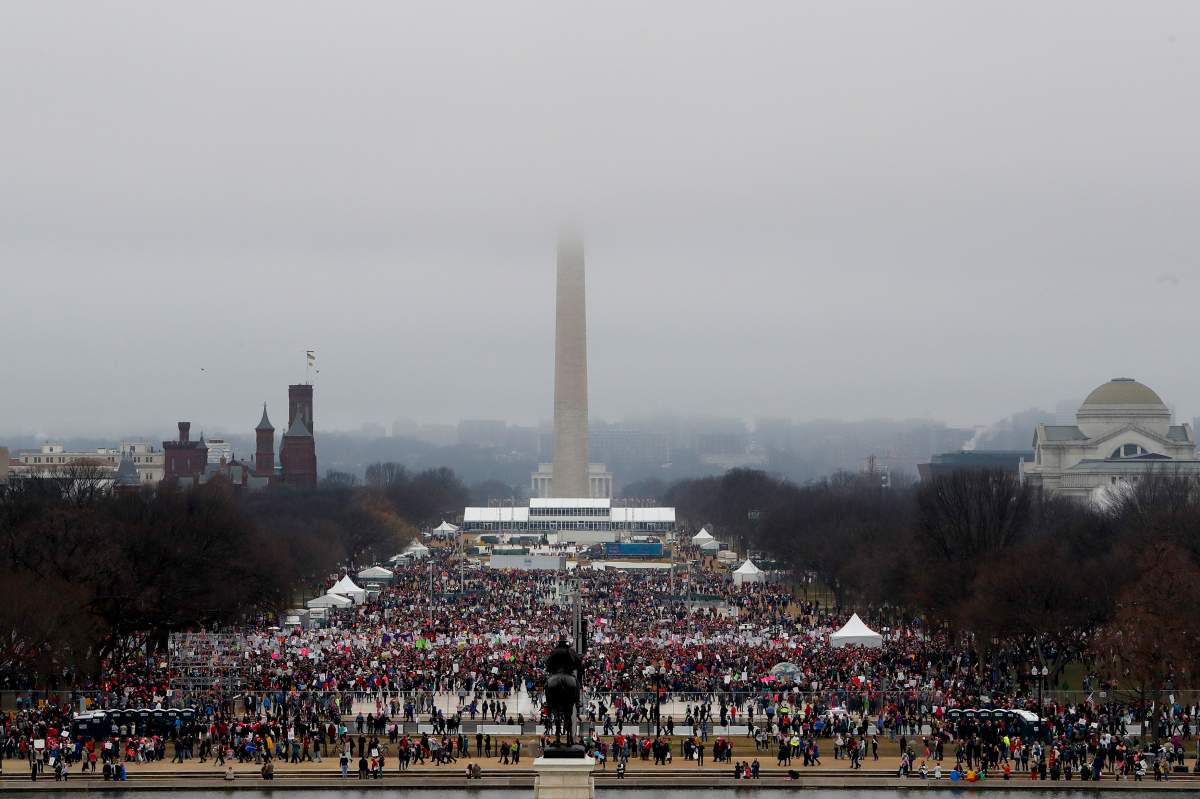 Protesters assemble on the National Mall during the Women’s March on Washington on Jan. 21, 2017 in Washington, D.C. The march is expected to draw thousands from across the country to protest newly-inaugurated President Donald Trump.