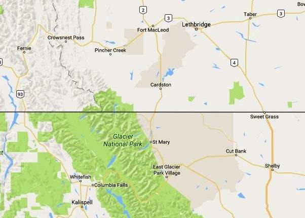 A map showing Glacier National Park in Montana. 