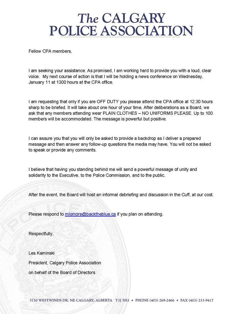 New Calgary Police Association president calls meeting, asks for ‘unity’ - image