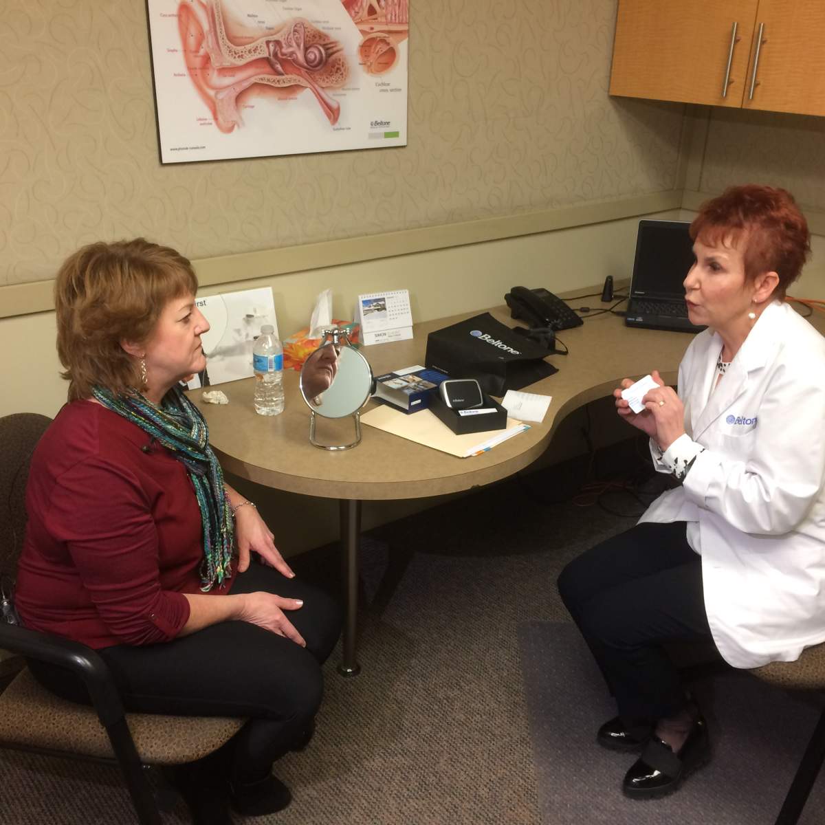 Jeannine Chiasson of Fort McMurray receives her new hearing aids.