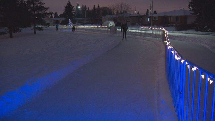 The Kenilworth Community League has built its own ice trail next to the outdoor skating rink.