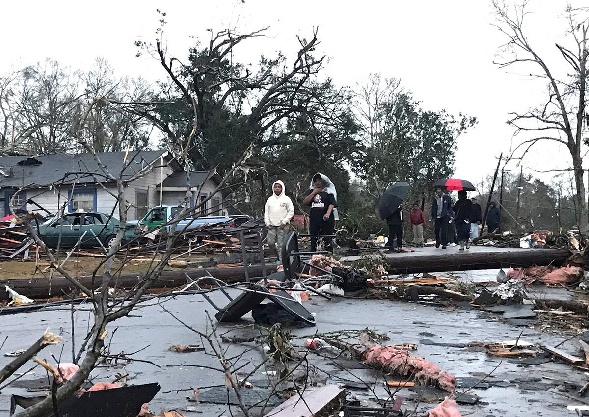 Trees and debris cover the ground after a tornado tornado ripped through the Hattiesburg, Miss.,  area early Saturday, Jan. 21, 2017.  
