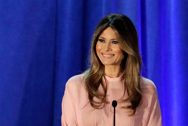 In this Nov. 3, 2016 file photo, Melania Trump, wife of then-Republican presidential candidate Donald Trump, speaks in Berwyn, Pa.