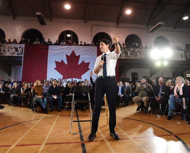 Prime Minister Justin Trudeau speaks during a town hall in Sherbrooke, Que. on Tuesday, January 17, 2017. 
