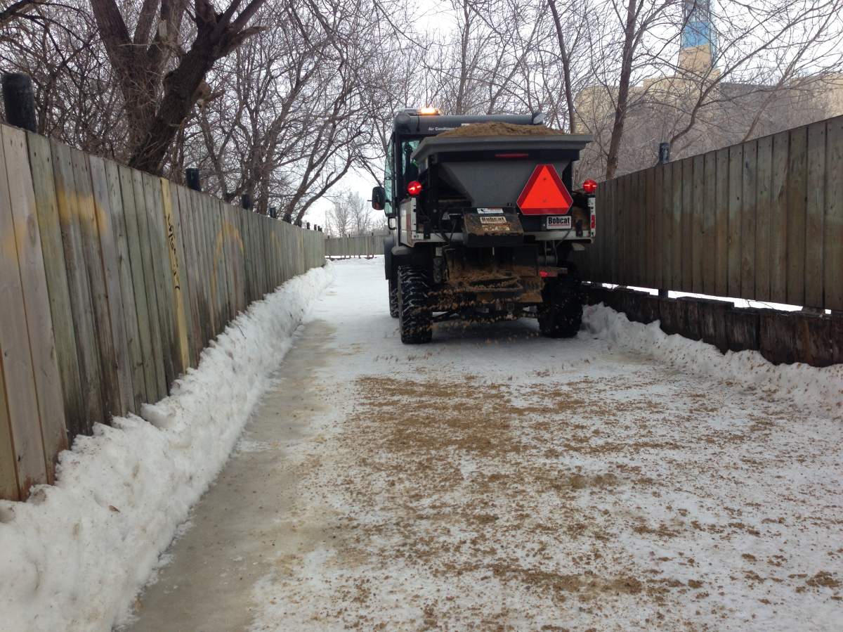 City crews are out sanding near the Provencher Bridge.