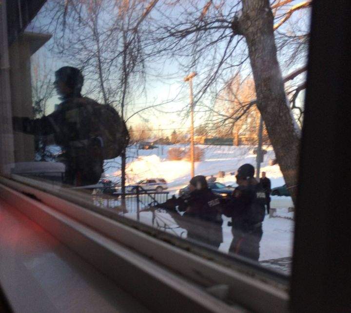 Ariel took this photo from the suite next door to the Calgary home police responded to on Jan. 12, 2017.