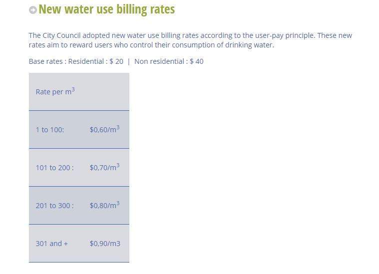 Sainte-Anne-de-Bellevue announced new water use billing rates in June, 2016.