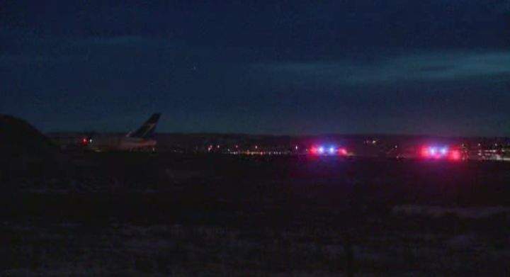 A WestJet flight was followed in by firefighters after reports of a flat tire Saturday night.
