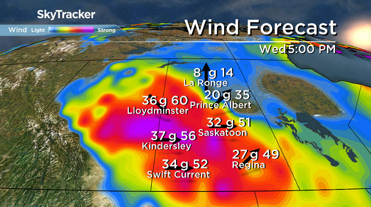 Winds will gust upwards of 50 to 60 km/h Wednesday afternoon into the evening.