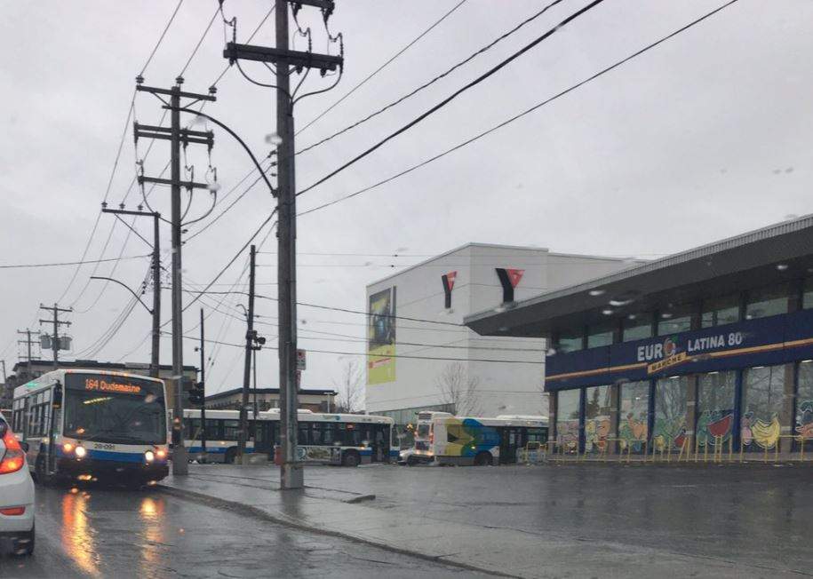 "Buses parked off Marcel Laurin, couldn't get up the underpass north of Henri-Bourassa."