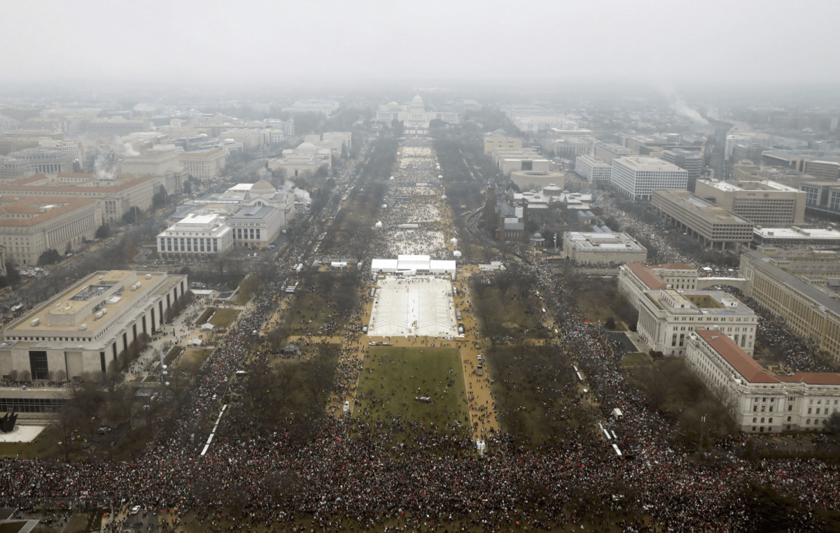 With the U.S. Capitol in the background, a crowd overflows onto the National Mall during the Women’s March on Washington during the first full day of Donald Trump’s presidency, Saturday, Jan. 21, 2017 in Washington, D.C.