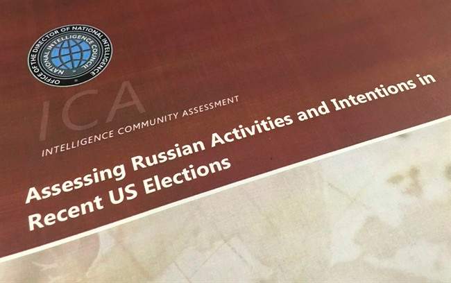A part of the declassified version Intelligence Community Assessment on Russia's efforts to interfere with the U.S. political process is photographed in Washington, Jan. 6, 2017.