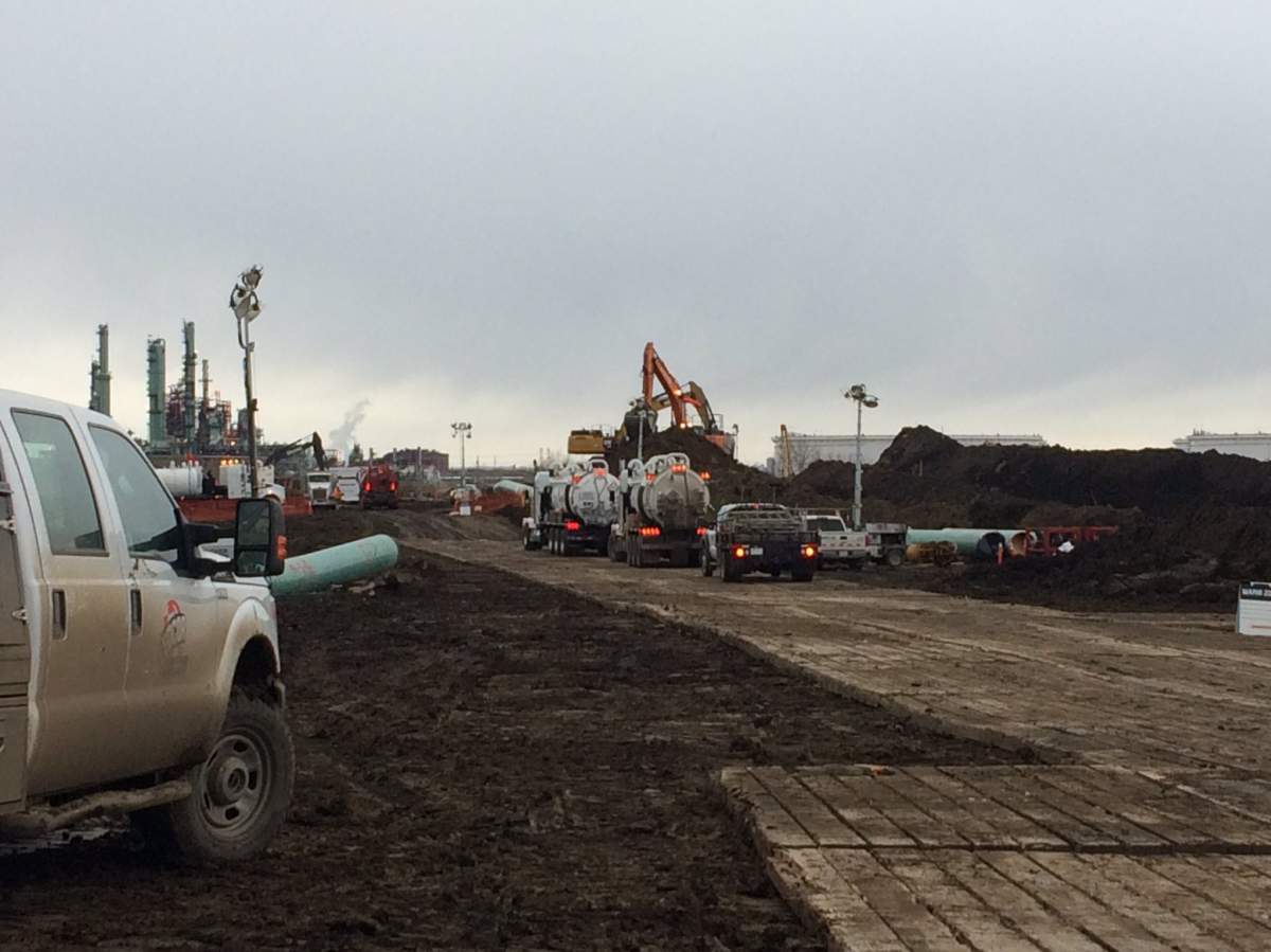 Enbridge crews respond to a pipeline spill in Strathcona County Saturday, Feb. 18, 2017.