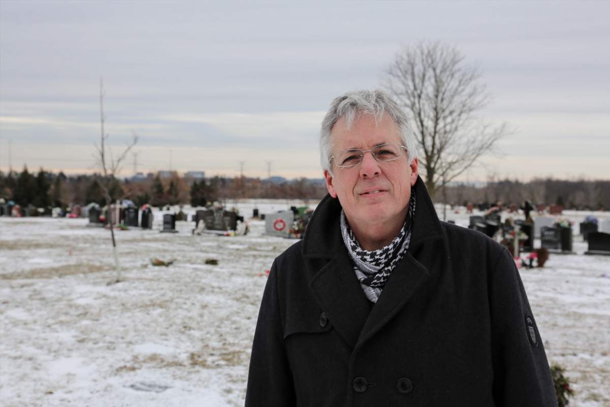Rick Cowan, Mount Pleasant’s assistant vice-president of marketing and communications, is pictured at Meadowvale Cemetery in the Greater Toronto Area.