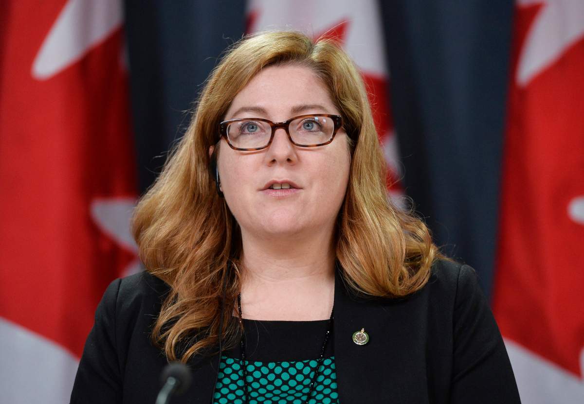 NDP MP Tracey Ramsey talks to media during a press conference in Ottawa on Thursday, March 10, 2016.