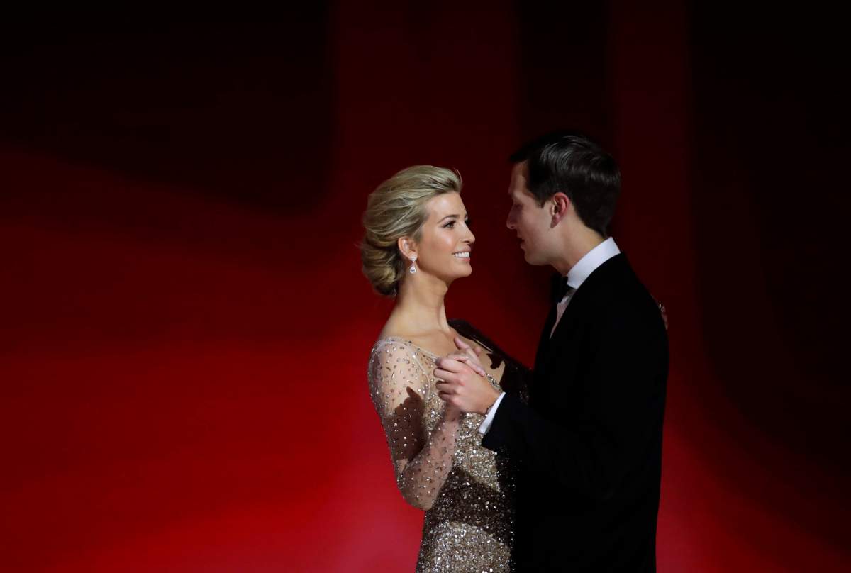 Ivanka Trump, left, daughter of President Donald Trump, dances with her husband Jared Kushner at the Liberty Ball, Friday, Jan. 20, 2017, in Washington.