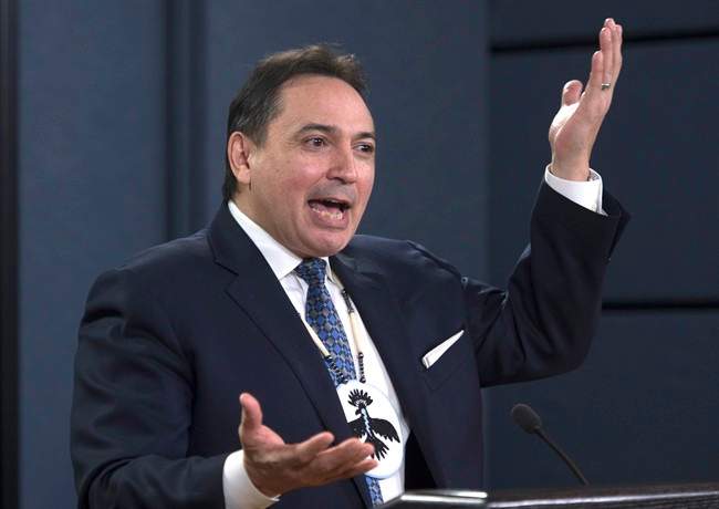 Assembly of First Nations Chief Perry Bellegarde responds to a question during a news conference in Ottawa, Thursday February 23, 2017. THE CANADIAN PRESS/Adrian Wyld