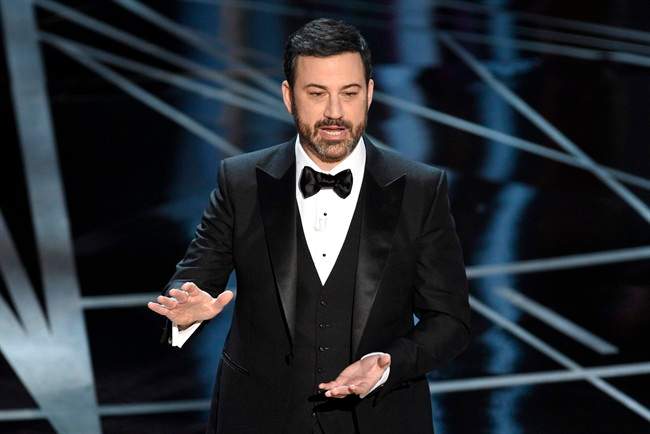 Host Jimmy Kimmel speaks at the Oscars on Sunday, Feb. 26, 2017, at the Dolby Theatre in Los Angeles.