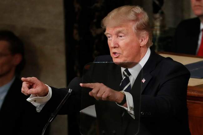 President Donald Trump gestures as he addresses a joint session of Congress on Capitol Hill in Washington, Tuesday, Feb. 28, 2017.