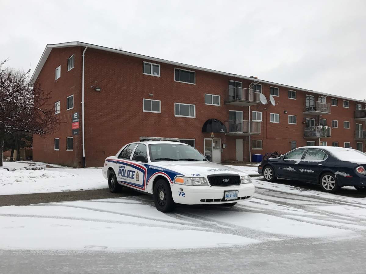 A London Police cruiser sits outside 135 Connaught Avenue in London, Ontario, on December 29, 2016