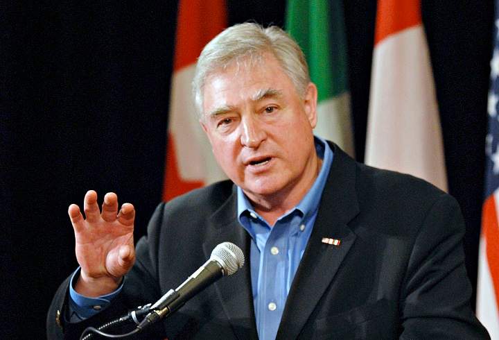 FILE PHOTO:  Canadian Minister for International Trade David Emerson, speaks during a news conference in Vancouver on Aug. 14, 2007. 