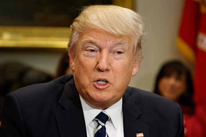 President Donald Trump speaks during a meeting on Tuesday, Feb. 14, 2017, in the Roosevelt Room of the White House in Washington. 