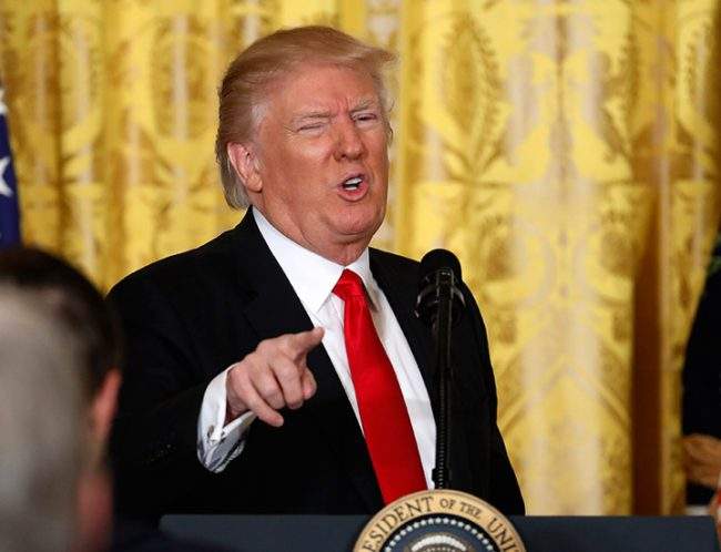 President Donald Trump speaks during a news conference, Thursday, Feb. 16, 2017, in the East Room of the White House in Washington.