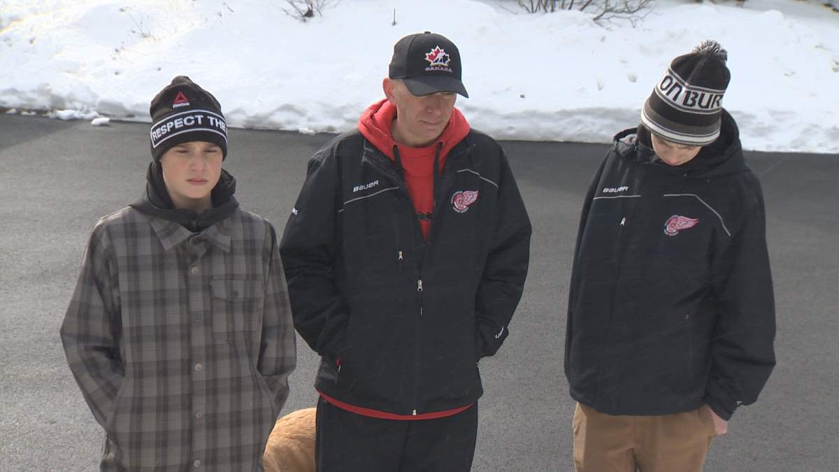 Adam Inch (left), Steve Bayers and his son Ben are lucky to be alive after being trapped in a collapsed snow fort.